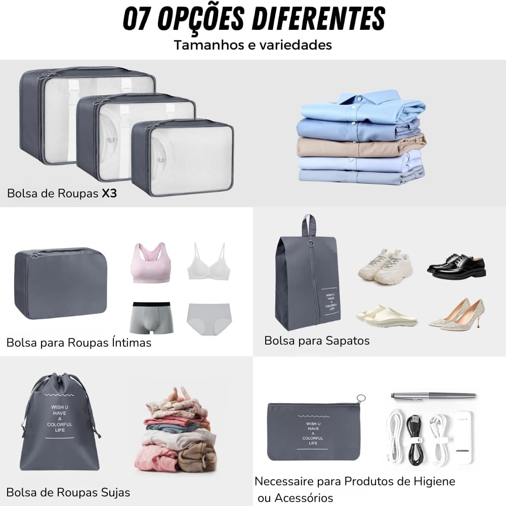 Organizadores de Viagem Essential - 7 peças