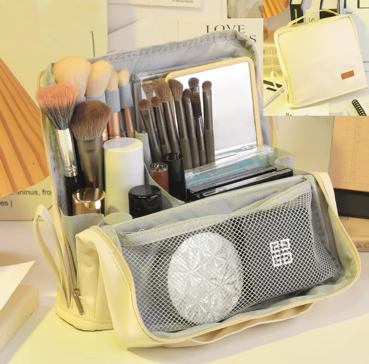 Necessaire Bolsa de Maquiagem Vertical Portátil – Grande Capacidade e Design Inteligente
