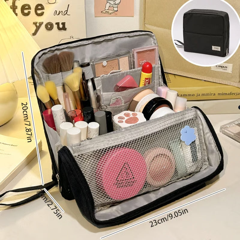 Necessaire Bolsa de Maquiagem Vertical Portátil – Grande Capacidade e Design Inteligente