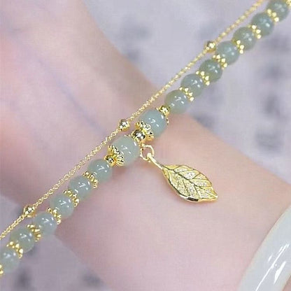 Pulseira Mom - Folha de Ouro de Jade Hetian